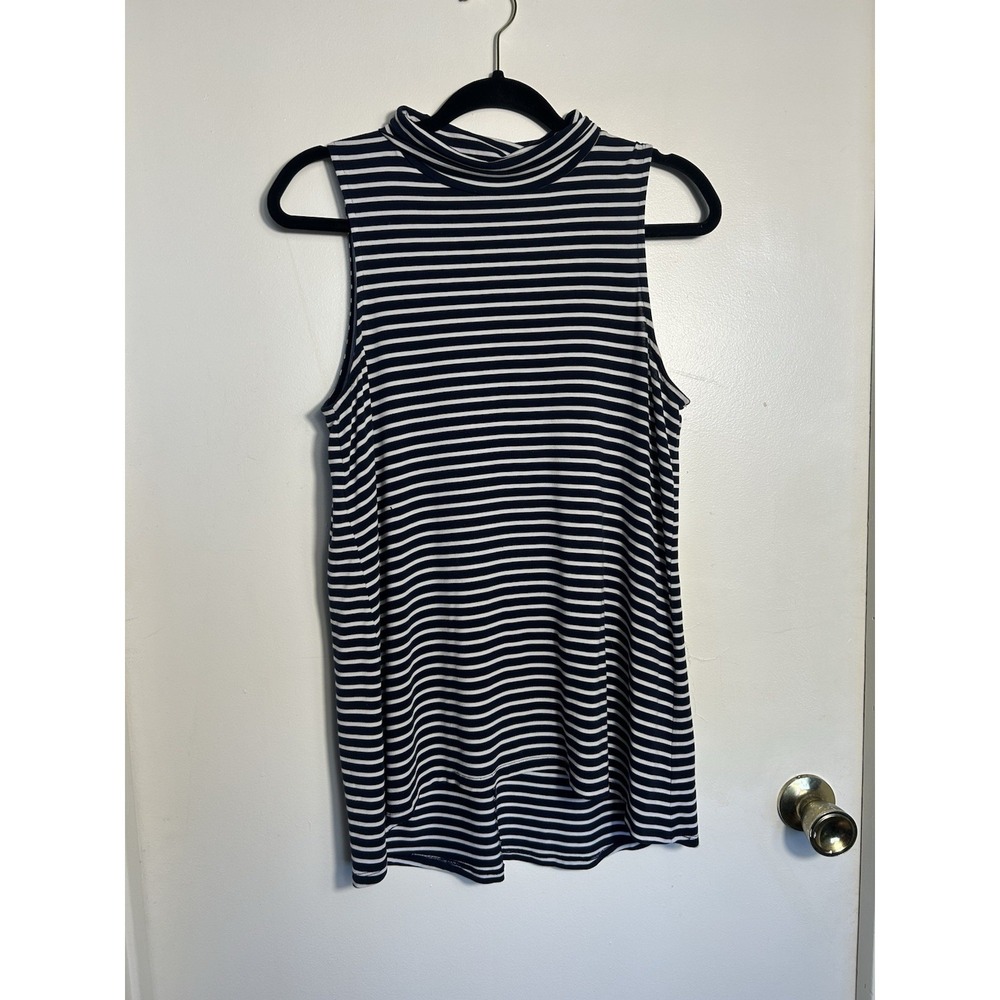Athleta Navy White Stripe Mock Neck Swing Tank Top Tencel Blend RN 54023 M